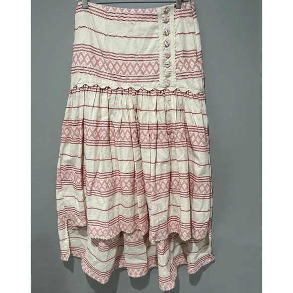 Anthropologie Raissa Skirt Boho High Low Ivory Preppy Vacay Retro Medium NWT - Picture 3 of 15